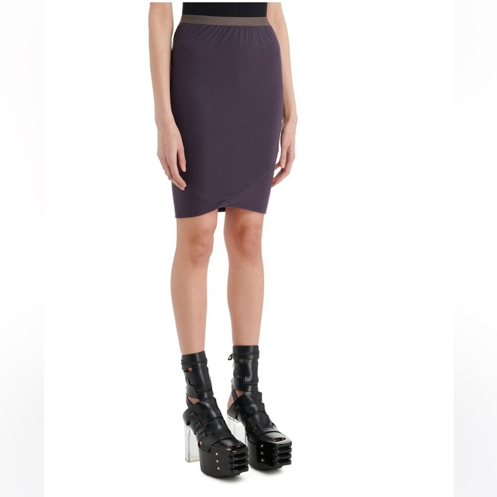 Rick Owens Lilies Womens Olive Grey Stretch Midi Pencil Skirt Size 42 / 6 / S-M